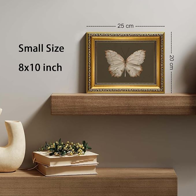 YD&YZY Gold Framed Vintage Wall Art Canvas Classical Butterfly Dark Gray Farmhouse Wall Decor Retro Moody Aesthetic Art Painting Picture Print Decor for Bedroom Bathroom 8x10 inch Small Framed
