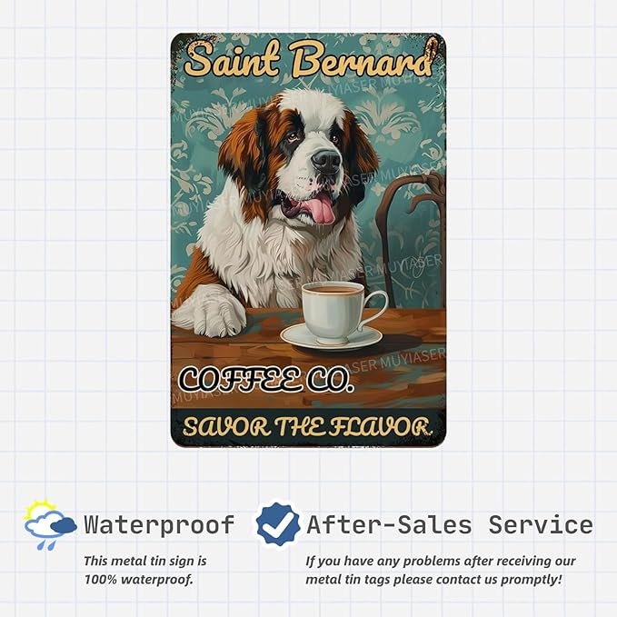 Metal Signs Saint Bernard Coffee Co Vintage Signs Retro Aluminum Tin Sign for Toilet Washroom Garden Home Bar Cafe Decor 8x12 Inch