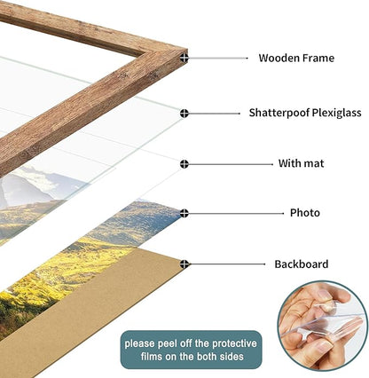 iRahmen 24x30 Poster Frame with 18x24 Mat - Plexiglass Wooden Picture Frames for Photo Wall Gallery Mounting (Rustic Brown, Set of 2)