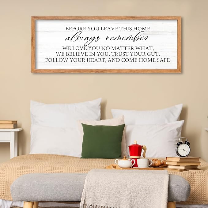 AuraPeak Before You Leave This Home Sign for We Love You Inspirational Quotes Laundry Room Living Room Wall Decor Family Entryway kitchen Wall Hanging Art (40"×15" Wood)