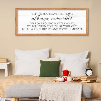 AuraPeak Before You Leave This Home Sign for We Love You Inspirational Quotes Laundry Room Living Room Wall Decor Family Entryway kitchen Wall Hanging Art (40"×15" Wood)