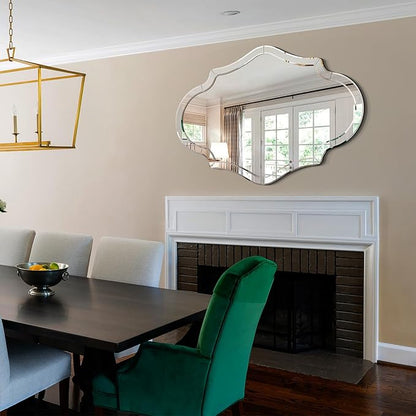 55"x35" Large Mirror for Wall with Beveled Scalloped Corner, Modern Elegant Decorative Mirror for Living Room, Large Wall Mirrors for Entryway Hallway, Hang Horizontally or Vertically
