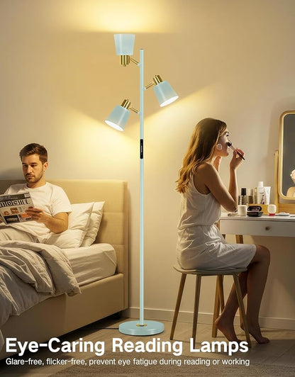 OUTON Tree Floor Lamp, LED Dimmable Floor Lamp with Remote and Touch Slide Control, 4 Color Temperatures, 3 Rotatable Lights, Modern Standing Lamp for Living Room Bedroom Office, Bulbs Included,Teal