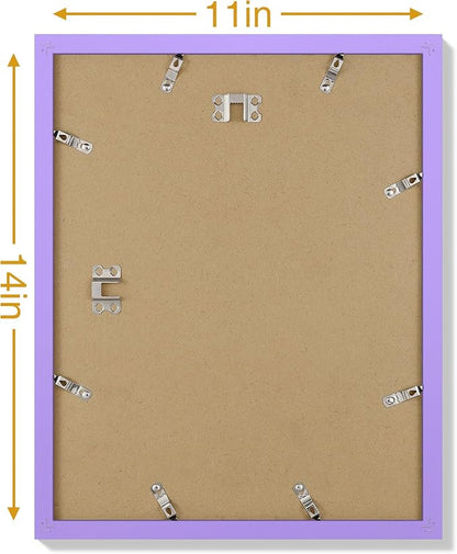 Vittanly 11x14 Picture Frames Set of 9, Display 8x10 Pictures with Mat or 11x14 without Mat, Photo Frames for Wall or Tabletop with Plexiglass, Engineered Wood, Purple