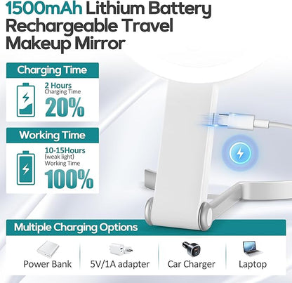 B Beauty Planet 30x/1x Magnifying Travel Mirror with Light, Double-Sided Rechargeable Adjustable Brightness 3 Colour Lighting, Folding, Handheld/Hangable/Tabletop, 3 Ways Using Mirror, White