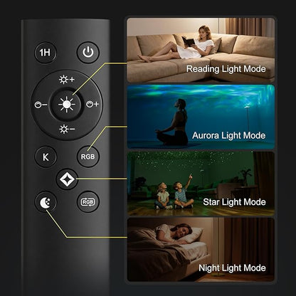 DUSKTEC Floor Lamp with RGB Star Projector, 15W 1400LM Dimmable 4 Color Temperatures LED Standing Lamp with Remote, Modern Tall Corner Lamp for Living Room, Bedroom, Office (Silver)