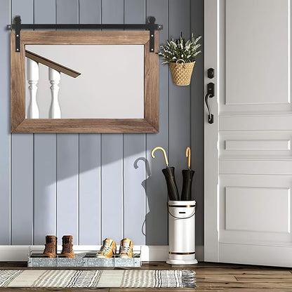 AAZZKANG Wood Mirror Rectangle Large Rustic Wall Mirror 18"x26" with Framed Bedroom Living Room Bathroom Hanging Mirror Horizontal