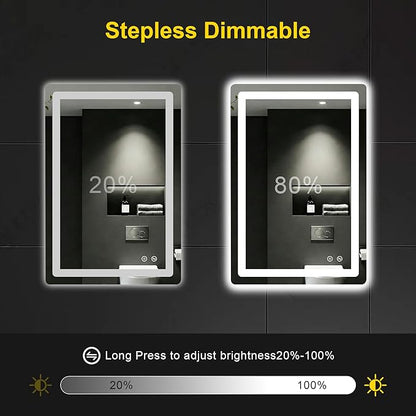 LED Bathroom Mirror with Lights - Anti-Fog, Dimmable, Backlit+Frontlit, 3 Color Light - 20"x30" Lighted Vanity Mirrors for Wall, Shatterproof Tempered Glass, Memory Function