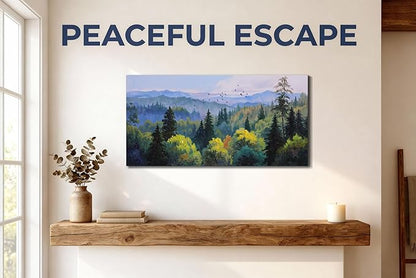 Ardemy Forest Landscape Canvas Painting 40"x20" - Nature Wall Art Picture of Mountain Textured Green Tranquil Artwork Framed Large for Living Room Bedroom Dining Room Home Office Wall Decor
