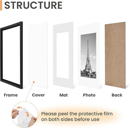 upsimples 8.5x14 Picture Frame Set of 5, Display Pictures 7x10 with Mat or 8.5x14 Without, Wall Gallery Photo Frames, Black