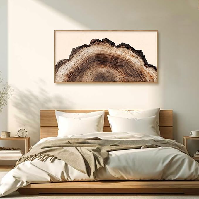 KAIRNE Vintage Tree Rings Framed Canvas Wall Art Set, Retro Wood Stump Wall Decor, Neutral Tree Spiral Art Prints, Modern Annual Ring Artwork for Living Room, Bedroom, Farmhouse, Office-40 x20 x1