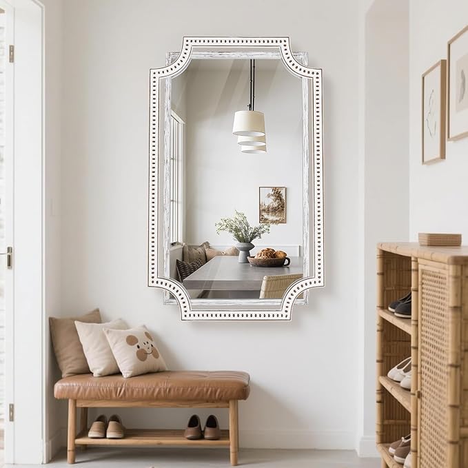 HOITUZYUS 30x40 Inch Rustic Farmhouse Decorative Mirrors for Living Room, Boho Wood Wall Mirror for Bathroom, Entryway & Fireplace Mantel - Horizontal or Vertical Hanging