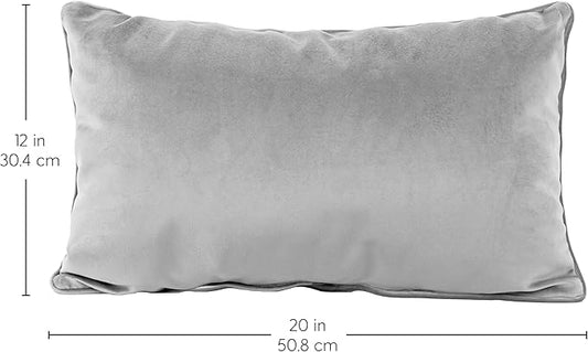FDP 12" x 20" Velvet and Vinyl Rectangle Lumbar Pillow Set with Piping Decorative Throw Pillow for Home Décor in Living Room, Bedroom or Lounge (2-Pack) - Sterling, 15163-344