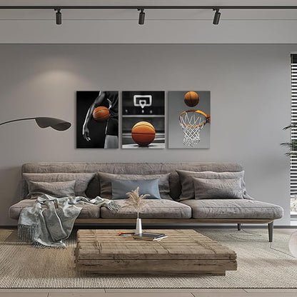 Basketball Wall Art Prints, Canvas Framed Posters, Sports Room Decor for Men, Kids, Teenagers, Set for Bedroom, Man Cave, Boys Decor