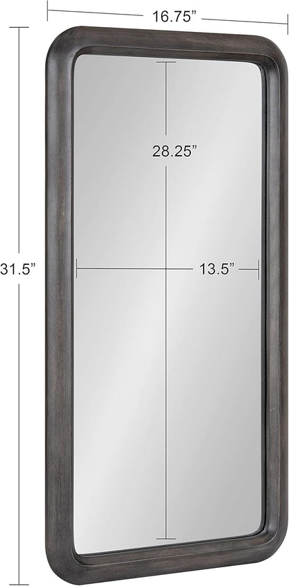 Kate and Laurel Pao Modern Rounded Rectangular Wall Mirror; 17 x 32; Gray; Decorative Industrial Tall Wood Mirror with Radius Corners for Vertical or Horizontal Display