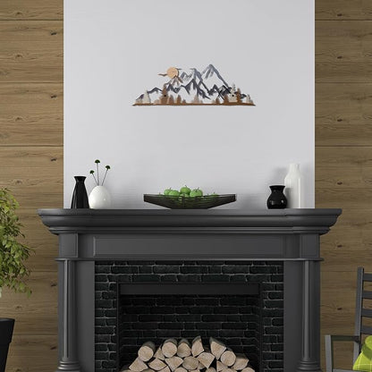 Demissle Metal Mountain Wall Art Blue Ridge Mountain Wall Decor Nature Forest Tree Sticker 15.7 x 5.3 Inch Summit Rustic Sign Scene Art Decor for Home Living Room Bedroom Indoor Outdoor(Colorful)