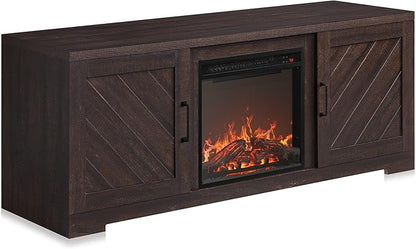 BELLEZE Modern 58" Farmhouse TV Stand with 18" Electric Fireplace Heater & Media Entertainment Center for TV up to 65", Console Table with Storage Cabinets - Hilo (Espresso)
