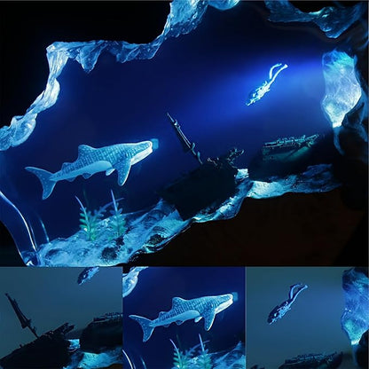 Epoxy Resin Lamp, Ocean Night Light,Artistry Home Decor Bedside Nightlight, Unique Resin Lighting, Nightstand Decorations for Bedroom, Suitable for Holidays(Sunken Boat)