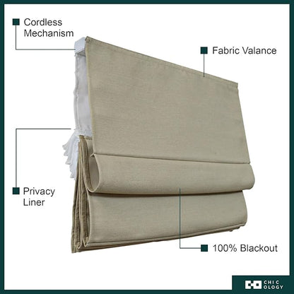 CHICOLOGY Cordless Roman Shade Window Treatment, Room Darkening Privacy Liner, True-to-Size No Deduction, Inside/Outside/Ceiling Mount, Cordless for Kids & Pets, 47" W x 64" H, Del Mar Sandcastle