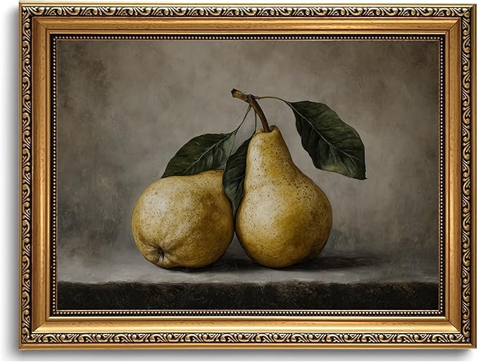WZGZXU Vintage Gold Framed Wall Art Fruit Wall Decor Pear Canvas Art Still Life Pictures Antique Paintings Cottage Prints For Living Room Kitchen 12x16in