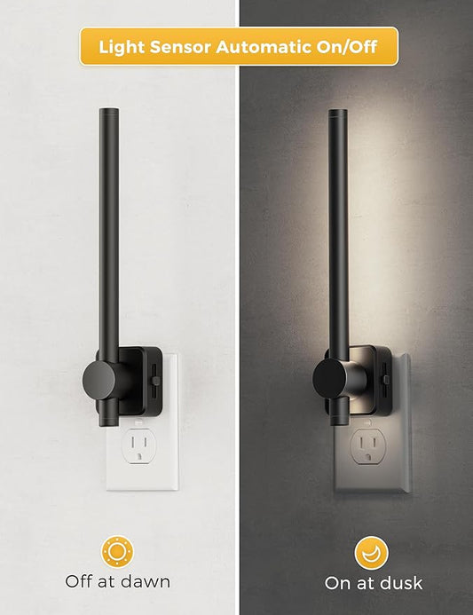 L LOHAS LED Night Light, 2 Pack Dimmable Night Lights Plug into Wall 0-200LM, Dusk to Dawn Sensor, 2W Bathroom Night Lights, Daylight 5000K, Modern Black Plug in Nightlight for Mirror Restroom