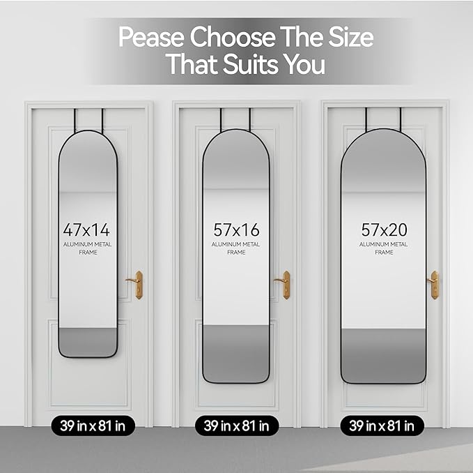 SCWF-GZ 47x14 Mirror Full Length Back Door Hanging or Wall Mounted Aluminum Metal Frame Arch Mirrors for Entryway Bedroom Bathroom Dressing Living Room 47 14 inch Black