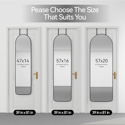 SCWF-GZ 47x14 Mirror Full Length Back Door Hanging or Wall Mounted Aluminum Metal Frame Arch Mirrors for Entryway Bedroom Bathroom Dressing Living Room 47 14 inch Black
