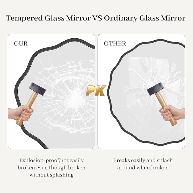 HOMECOOKIN 20" Wavy Round Wall Mirror, Black Scalloped Circle Mirror Edge Round with Metal Frame, Modern Decorative Hanging/Leaning Mirrors for Bathroom, Hotels, Hallway, Entryway, Vanity, Office