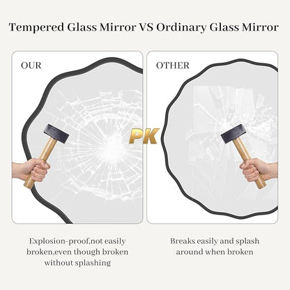 HOMECOOKIN 20" Wavy Round Wall Mirror, Black Scalloped Circle Mirror Edge Round with Metal Frame, Modern Decorative Hanging/Leaning Mirrors for Bathroom, Hotels, Hallway, Entryway, Vanity, Office