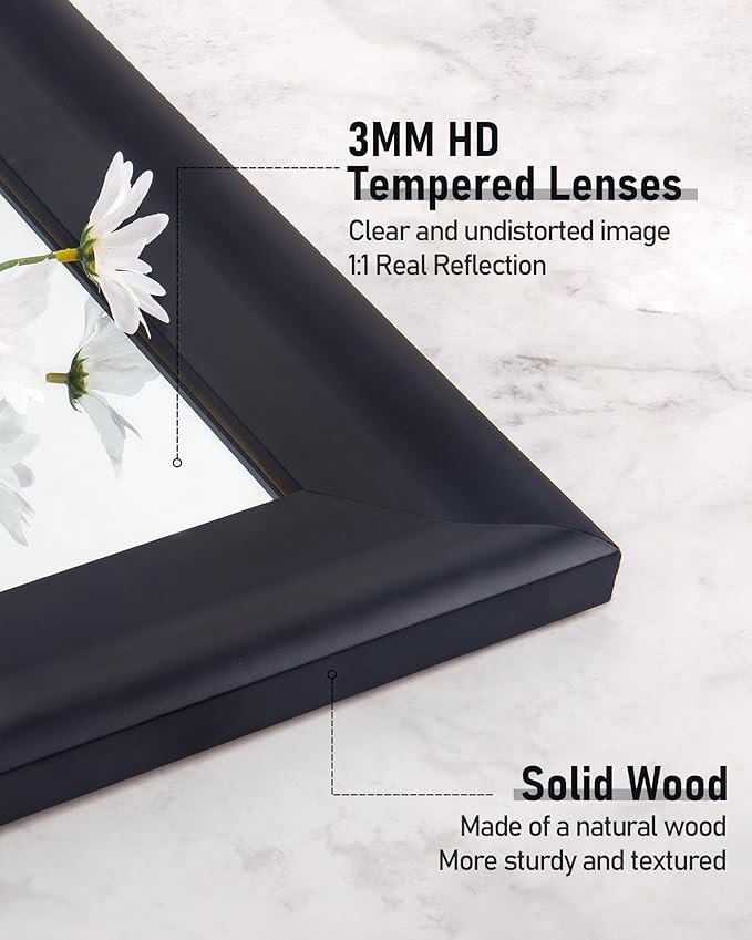 CULER Black Wood Wall Mirror for Bathroom,Rectangle Rustic Large 30 x 48 inch Hanging Vanity Mirrors with Wooden Frame for Living Room,Bedroom,Entryway