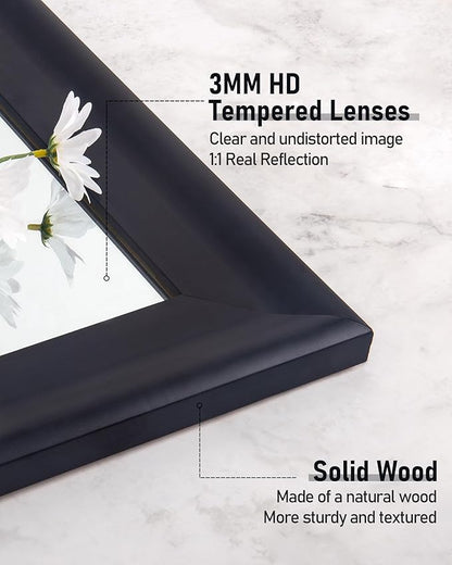 CULER Black Wood Wall Mirror for Bathroom,Rectangle Rustic Large 30 x 48 inch Hanging Vanity Mirrors with Wooden Frame for Living Room,Bedroom,Entryway