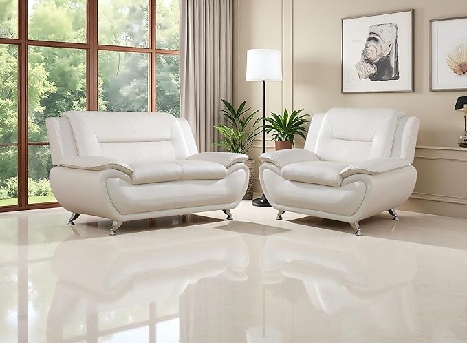 Living Room Furniture Sets, Creamy White Leather Sofa for Apartment, Living Room Sofa Couches Loveseat and Chair for Bedroom, Office