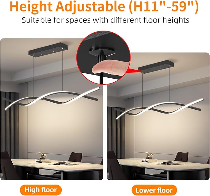 Modern LED Ceiling Pendant Light, 47IN Modern Chandelier with Remote Control 3000k-6500K Adjustable Color Temperature, Aluminum Island Lighting Lamp for Dining Room, Living Room, Island
