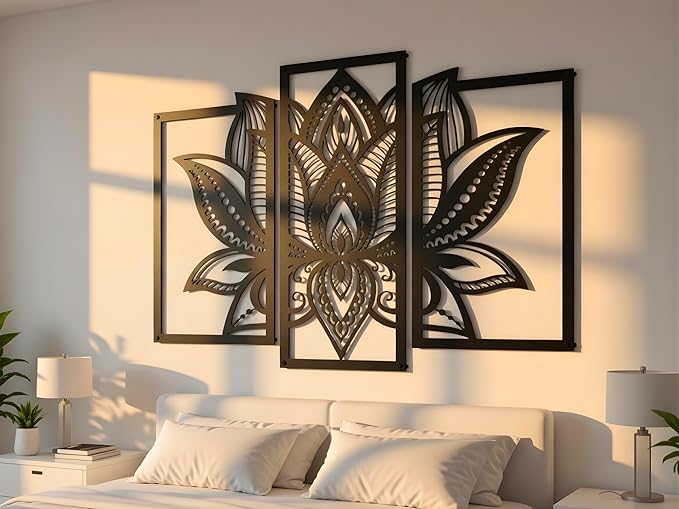 Vailla Wood Wall Art Decor Wall Hanging Sculpture Modern Home Decoration 3 Panels Nature Wall Hangings Large Wooden Wall Arr 3D Textured Sculptures for Living Room Bedroom Office Dinnig Room