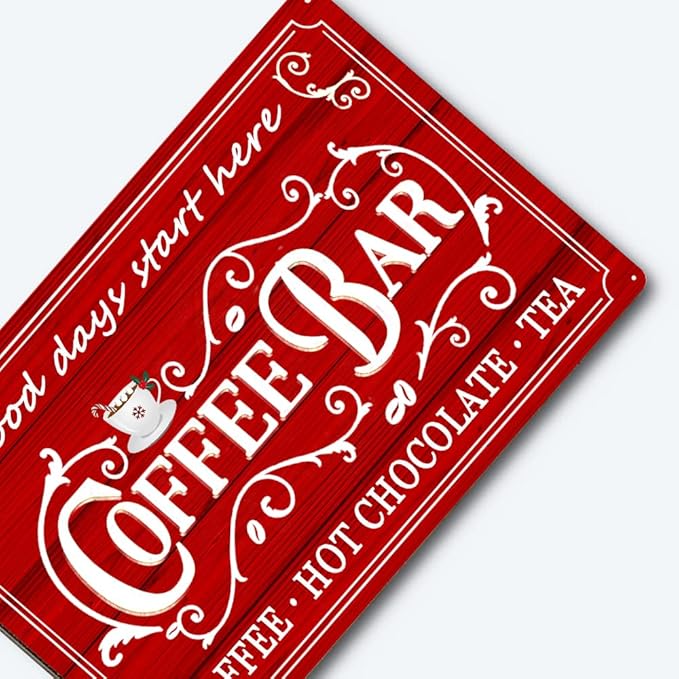 Vintage Metal Sign - Coffee & Tea Bar Decor - Christmas & Hot Cocoa Station - 8 x 12 Inch