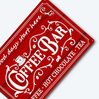 Vintage Metal Sign - Coffee & Tea Bar Decor - Christmas & Hot Cocoa Station - 8 x 12 Inch