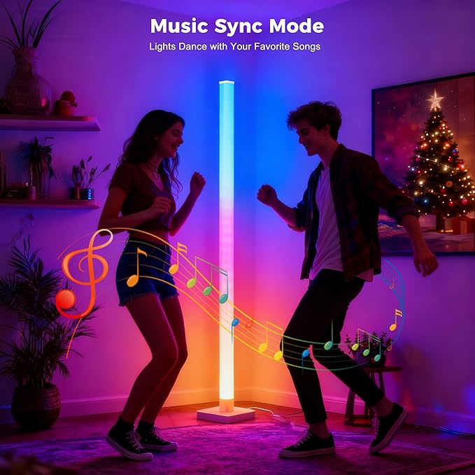 Flupuro 2 Pack DIY Corner Floor Lamps, ICRGB Floor Lamp with Music Sync and 16 Million Colors, Color Changing Standing Floor LED Lights for Bedroom Living Room Decor, Ambient Mood Lighting Gaming