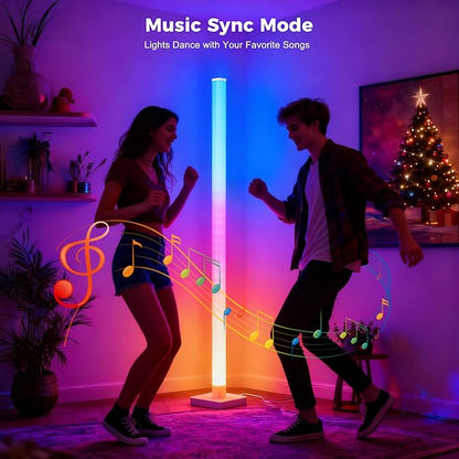Flupuro 2 Pack DIY Corner Floor Lamps, ICRGB Floor Lamp with Music Sync and 16 Million Colors, Color Changing Standing Floor LED Lights for Bedroom Living Room Decor, Ambient Mood Lighting Gaming