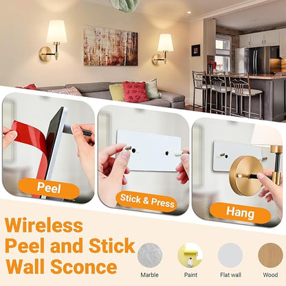 Nekhung Battery Operated Wall Sconces Set of 2, Wireless Wall Light with 10000mAh RGB Dimmable Magnetic Bulb, Rechargeable Wall Sconce with Remote Control for Bedroom Living Room
