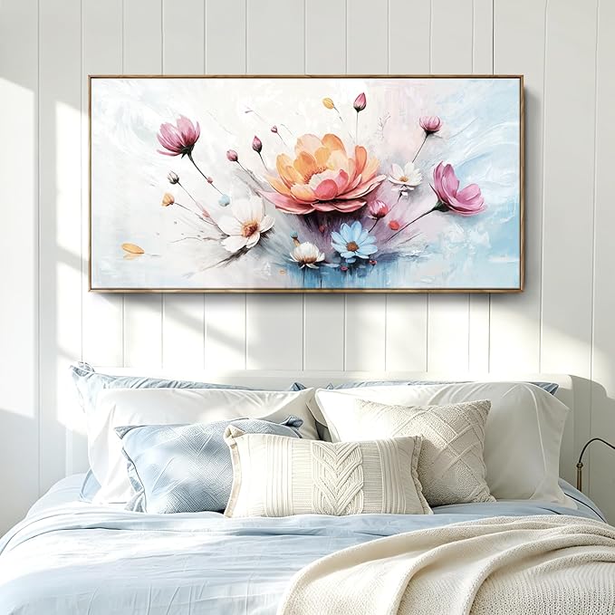 Extra Large Framed Modern Wall Art , Natural Abstract Style Canvas Wall Decor, High-Definition Color Plant And Flower Print Picture For Living Room, Bedroom, Dining Room, Entryway, Balcony And Office Space, 58×29 Inches.