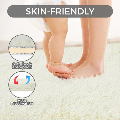 Ultra Soft Rug for Living Room, 9X12 Fluffy Shag Area Rug for Bedroom, Modern Shaggy Carpets Fuzzy Rug for Teens Dorm Nursery Home Decor Aesthetic, Upgrade Anti-Skid Durable, Cream White