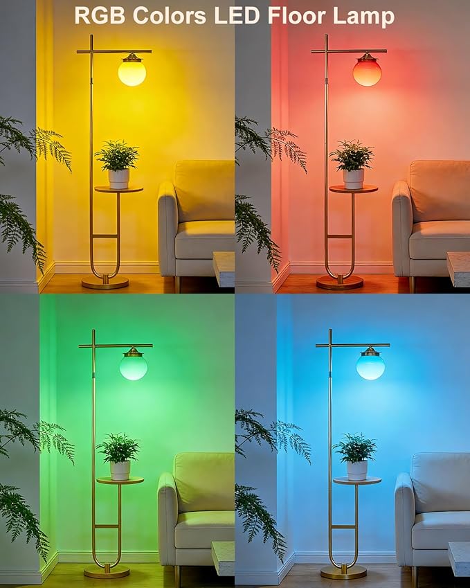 Lightdot RGBCW Floor Lamp for Living Room with Remote, Modern Standing Lamp with Storage Table, Cross-Shaped Lamp Head and U-Pole Base Style for Bedroom, Office, Home Decor, Foot Switch