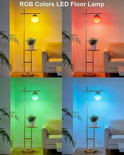 Lightdot RGBCW Floor Lamp for Living Room with Remote, Modern Standing Lamp with Storage Table, Cross-Shaped Lamp Head and U-Pole Base Style for Bedroom, Office, Home Decor, Foot Switch