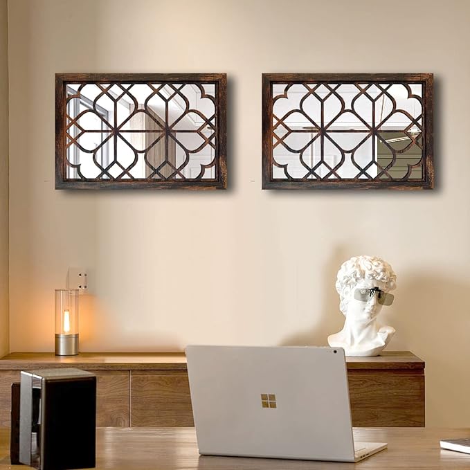 Wocred Set of 2 Rectangular Wall Mirror,Gorgeous Rustic Farmhouse Accent Mirror,Caramel Color Entry Mirror for Bathroom Renovation,Bedrooms,Living Rooms and More(11”x15”)