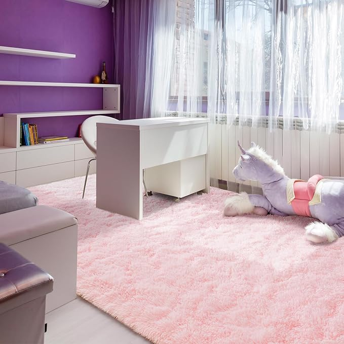 Andecor Soft Fluffy Bedroom Rugs, 5 x 8 Feet Indoor Shaggy Plush Area Rug for Boys Girls Kids Baby College Dorm Living Room Home Decor Floor Carpet, Pink