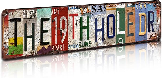 The 19th Hole Retro Metal Tin Sign - Vintage Golf Theme Rustic Wall Art for Bar, Man Cave, Garage, Sports Pub Décor - 4x16 Inch
