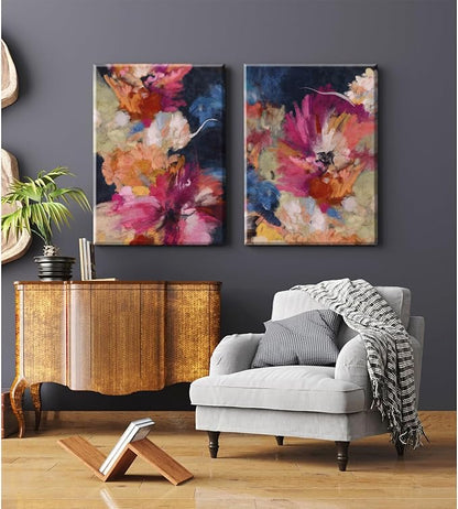 Colorful Abstract Wall Art Decor Modern Flower Canvas Wall Art Abstract Flower Pictures Painting Modern Colorful Artwork Posters Abstract Prints for Living Room Bedroom 24x36 Ready to Hang Set of 2