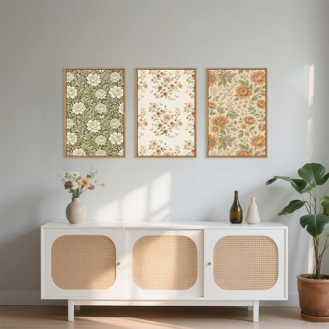 Celestdeco Vintage Pastoral Floral Framed Canvas Wall Art Set, Boho Colorful Flower Wall Decor, Peony Wildflower Wall Painting, Retro Botanical Art Prints for Living Room, Bedroom, Office-16 X24 X3