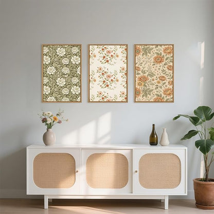 Celestdeco Vintage Pastoral Floral Framed Canvas Wall Art Set, Boho Colorful Flower Wall Decor, Peony Wildflower Wall Painting, Retro Botanical Art Prints for Living Room, Bedroom, Office-16 X24 X3