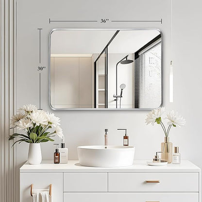 Fabuday Silver Bathroom Mirror - 30x36 Inch Over Sink Wall Mirrors for Bathroom, Rectangle Vanity Mirror for Bedroom, Living Room, Entryway, Horizontal or Vertical Hanging